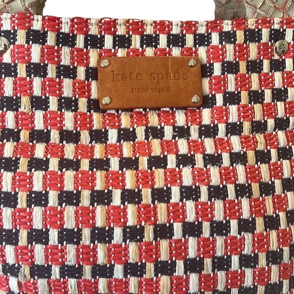 Kate Spade Red and Black Leather and Woven Tote Shoulder Bag - Picture 2 of 16